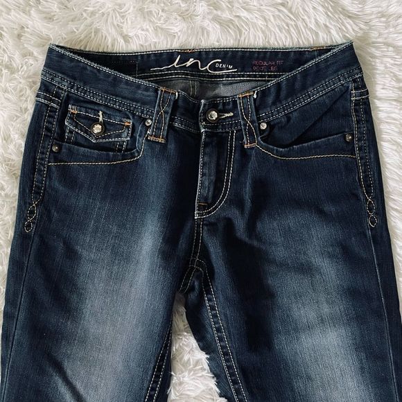INC Denim Regular Fit Boot Leg Jeans 6 Dark Wash - Picture 6 of 15
